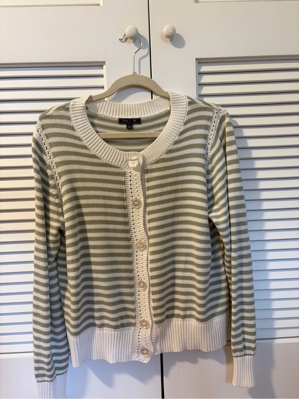 Green & White Striped Cardigan